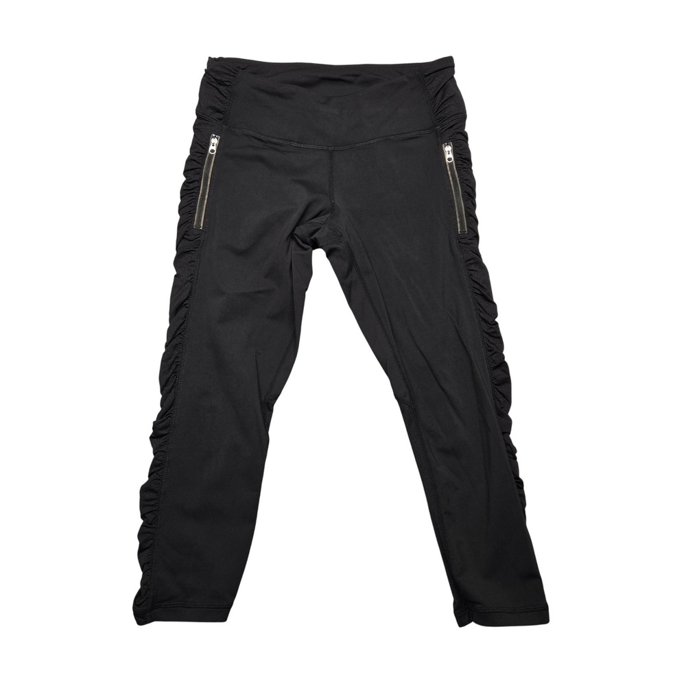 Lululemon Athletica Pants Womens 6 Black Crop Ruched Side Zip Pocket Leggings
